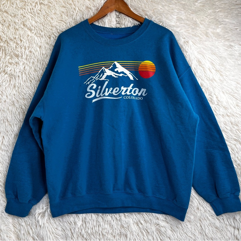 Vintage Sweatshirt Silverton Colorado XL Blue Mountains Sunset Ski Outdoor Sport